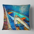 thumbnail image 2 of Designart Boats and Pier in Blue Shade - Seascape Throw Pillow - 16x16, 2 of 5
