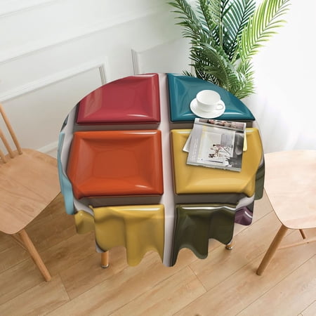 Colorful Abstract Vibrant Ceramic Geometric Pattern Round Tablecloth 60 Inch Polyester Table Cover Kitchen Dinning Washable Indoor Outdoor Party Wedding Picnic Holiday