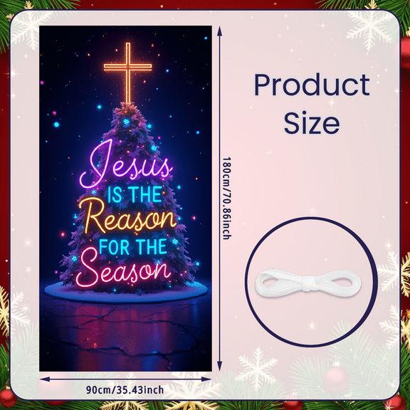Neon Christmas Tree Banner Religious Cross Christmas Decoration Jesus Season Celebration for Indoor Decoration Holiday Event Religious Party