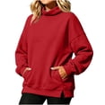 thumbnail image 3 of AnuYalue Mock Turtleneck Sweatshirts for Women Oversized Long Sleeve Pullover Loose Fit Side Slit Tops With Pockets, 3 of 5