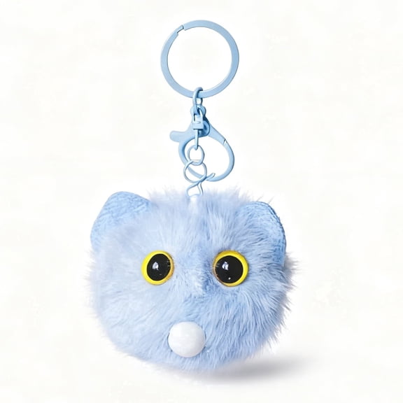 TIANCHANGZC Blue Cat Bag Charm, Cute Plush Cat Keychain for Backpack, Purse & Handbag, Squeeze to Blow Bubbles, Soft Kitty Accessory, Gift for Women and Girls