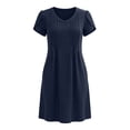 thumbnail image 6 of Women's Solid Color Casual Fashionable Summer Vacation Casual Dress Short Sleeve V Neck Navy L, 6 of 6