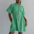 thumbnail image 2 of CHGBMOK Summer Dresses for Women 2025 Fashion Zipper V-Neck Summer Solid Short Sleeve Mini Dress Sizes S-3XL, 2 of 6
