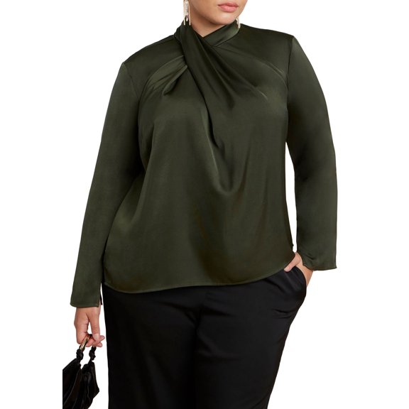 ELOQUII Women's Plus Size High Neck Drape Top