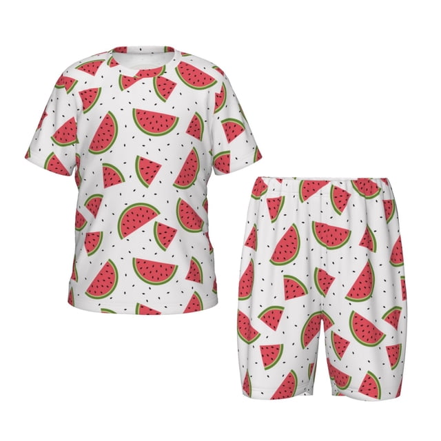 Balery Hand Drawn Watermelon Conjunto de Pijama Infantil de Manga Corta con Estampado – Ropa de Dormir de Algodón Suave-Medium