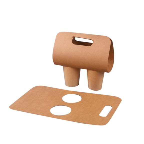 Disposable Kraft Paper Coffee Cup Holder Single Double Cup Handle Tray for Takeout Tea Drink Eco-Friendly Foldable