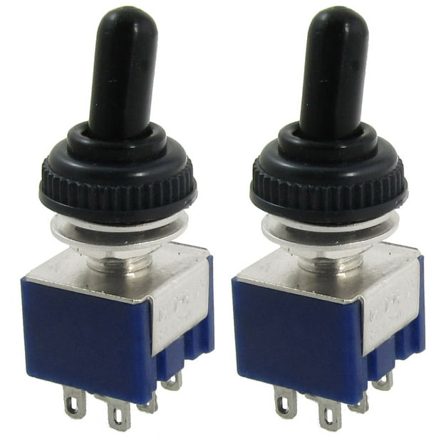2 Pcs AC 125V 6A ON/OFF/ON 3 Posición DPDT 6 Pines Mini Interruptor de Palanca con Cubierta Impermeable