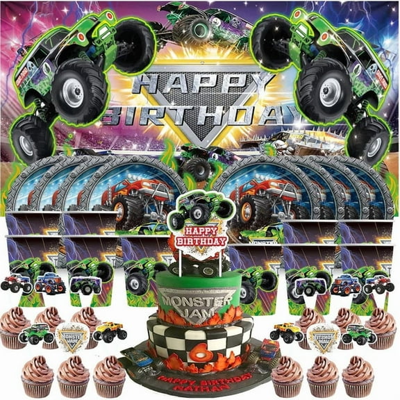 Truck Birthday Cups Party Supplies Decor Backdrop Plates Fans Decorations Banner