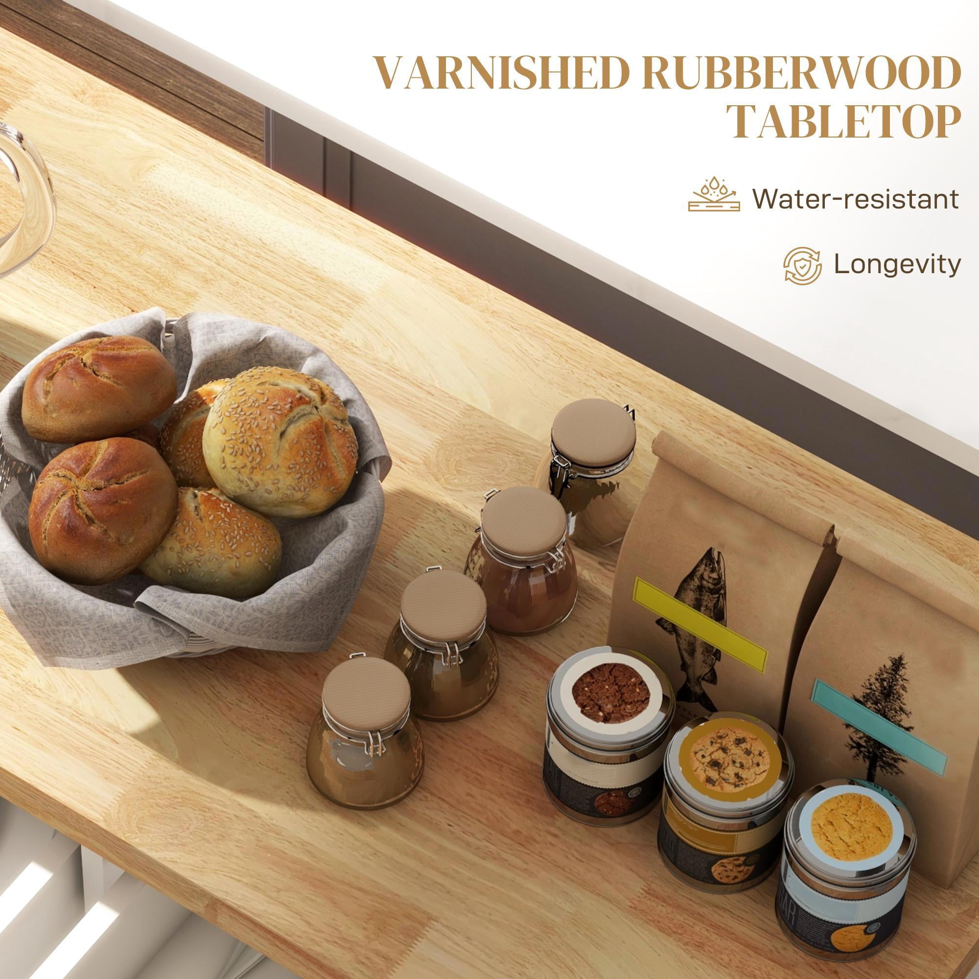 GVN Rolling Kitchen Table, Kitchen Island,Kitchen Island on Wheels, Rolling Cart with Rubberwood Top, Spice Rack, Towel Rack and Drawers, Cream White