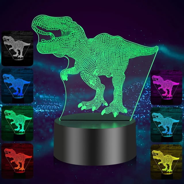 Luz nocturna de dinosaurio 3D para niños, lámpara de dinosaurio, lámpara LED de ilusión 3D con 16 colores cambiantes/control remoto, lámpara LED óptica, regalo de cumpleaños para niños/niñas