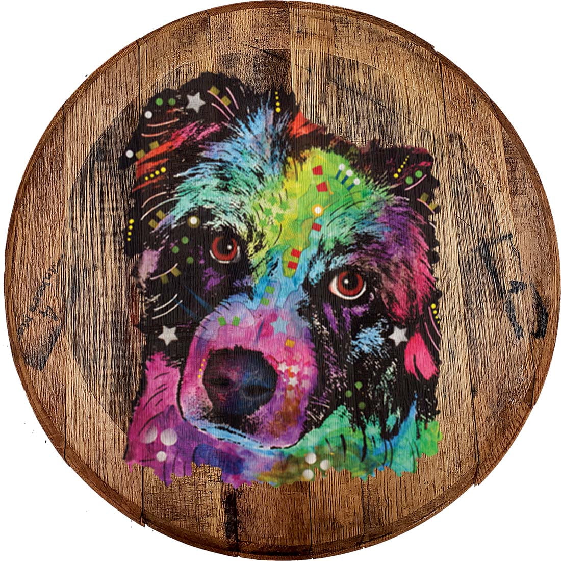 Bar Sign Aussie Australian Shepherd Dog Art Deco Bourbon Barrel Lid