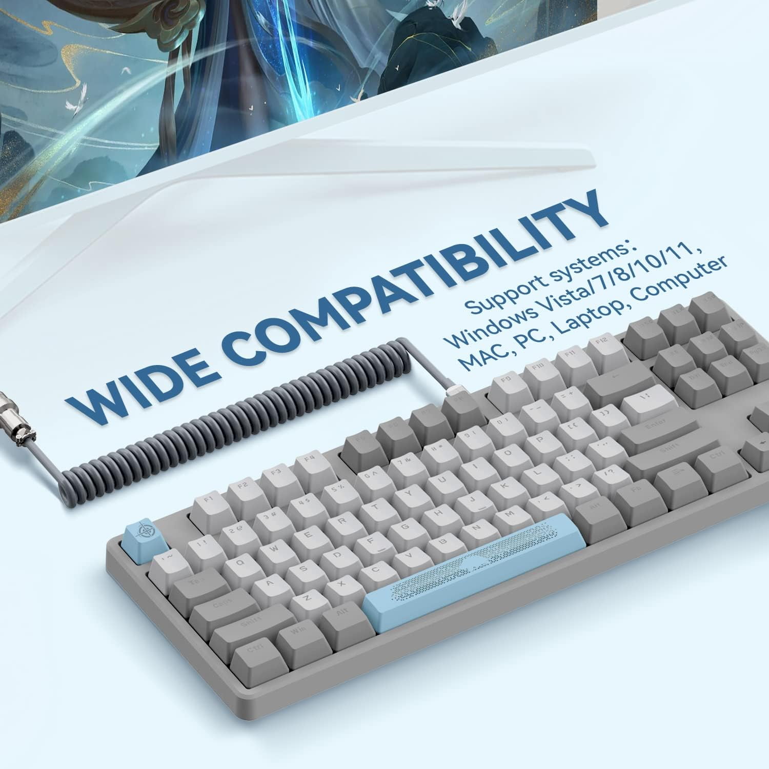 ⭐️K⭐️ Manbasnake AK873 Gaming Keyboard,RGB Backlit,Hot-Swap,PBT,75% TKL