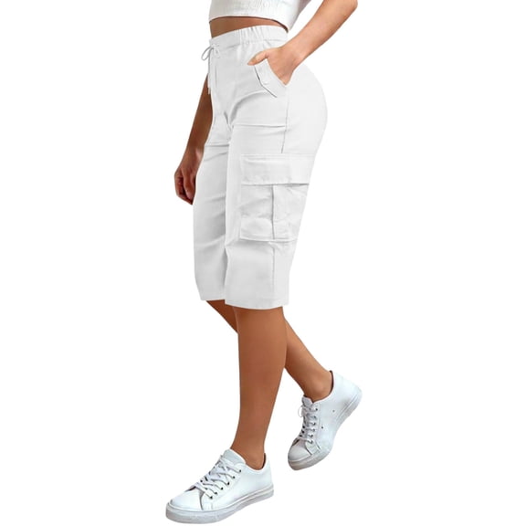 Only Moment Athletic Shorts for Women cool silk cotton High Waisted Elastic Running Shorts with Pockets for Gym Casual White,S