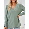thumbnail image 4 of SHIBEVER Women Tops Fall Casual Loose Fit Long Sleeves Blouses Fashion Dressy V Neck Soild Green Shirts for Women Clothes Size XL, 4 of 5