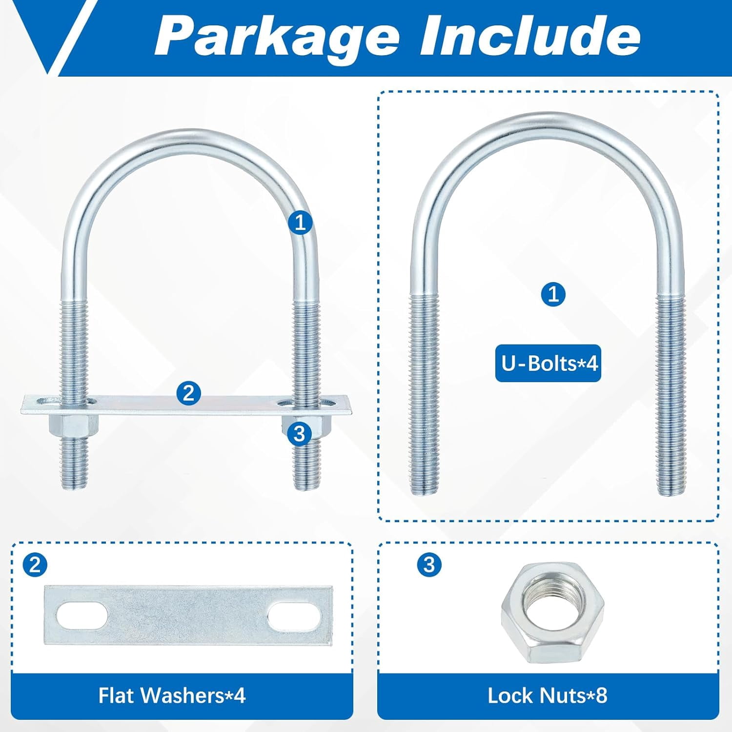 U Bolts Zinc Plated Carbon Steel with U Bolt Plates and Nuts for Fastening Products (4 Sets,1/2 x 3-1/2 x 6 Inch)