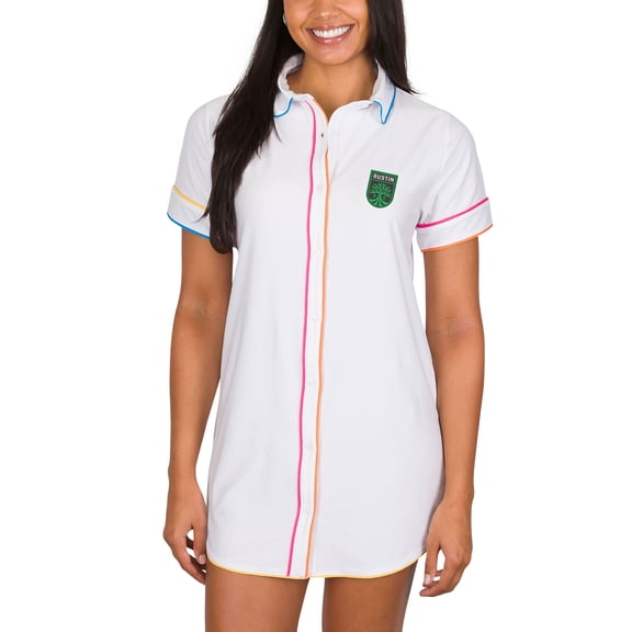 Women's Concepts Sport White Austin FC Flutter Knit Button-Up Nightshirt
