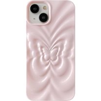 3D Butterfly Pattern Pleated Soft Compatible with iPhone Case (Pink,iPhone 12 Pro)