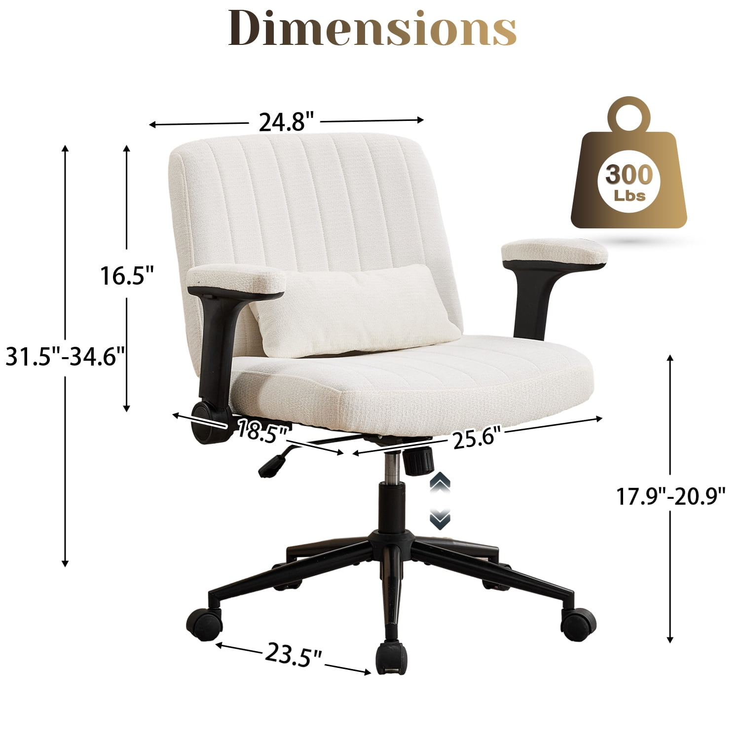 IPKIG Ergonomic Office Chair with Wheels and Flip-Up Arms, Wide Seat Swivel Desk Chair for Home Office, Computer, Vanity, Chenille Beige