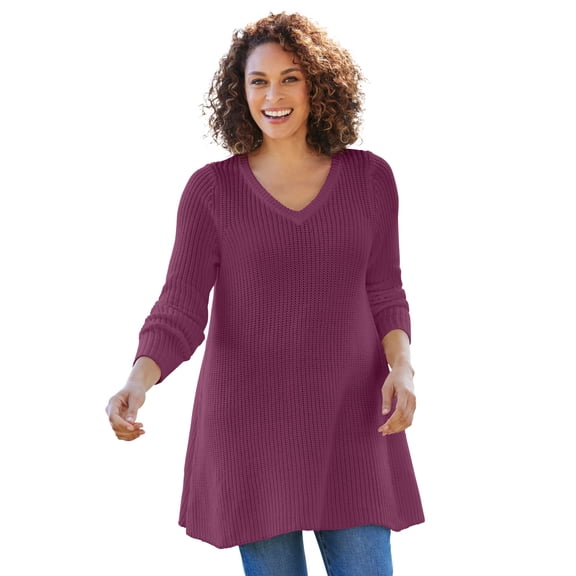 Woman Within Plus Size V-Neck Shaker A-Line Sweater