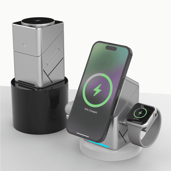 Auto-rotate Touch Magnetic 3 in 1 Wireless Charger Fast Charging Station for IPhone 12/13/14/15/16, for Iwatch & AirPods