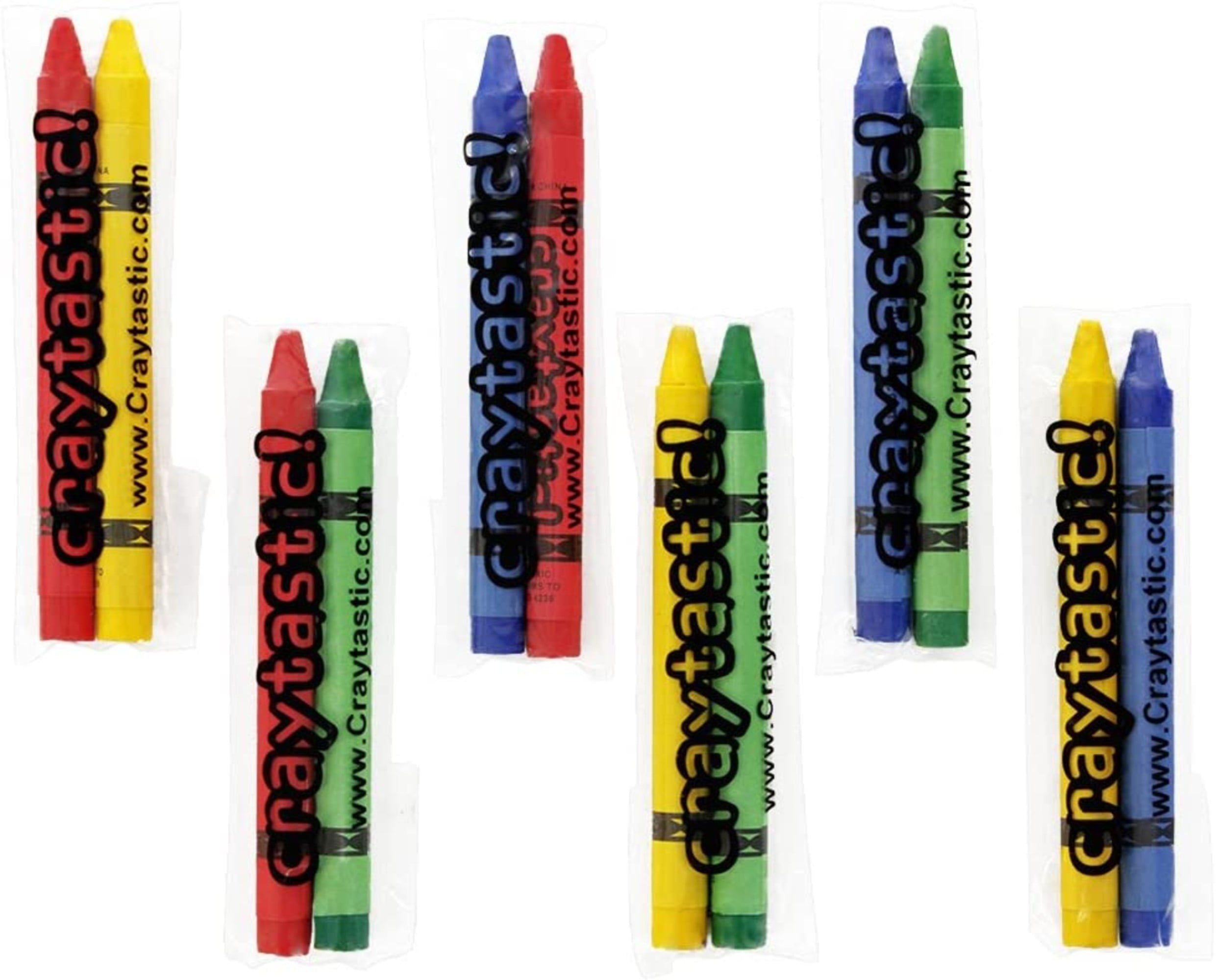 150 2-Packs of Premium Full-Size Crayons in cellophane wrapper (Assorted: Red, Green, Blue, Yellow) SAFETY TESTED COMPLIANT WITH ASTM D-4236 (300 Total Crayons)
