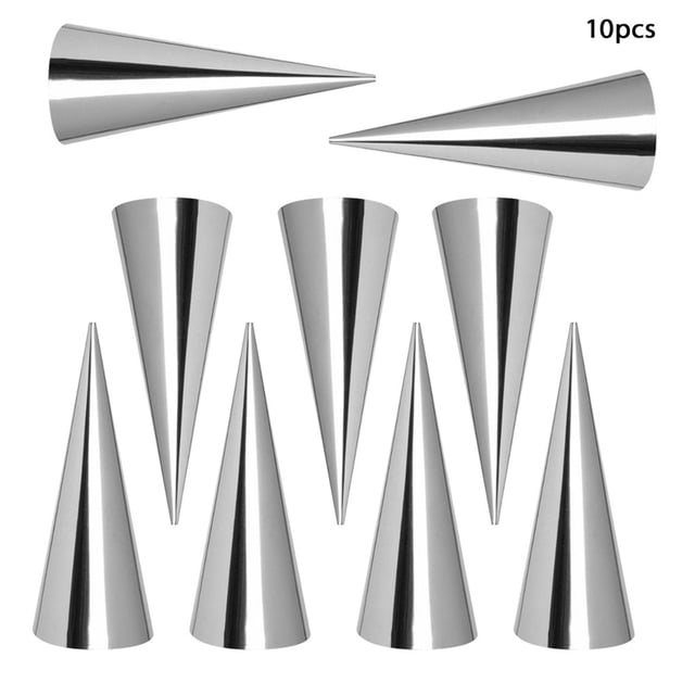 Moldes de cuerno de crema, conos de croissant de pastelería de acero inoxidable, cuerno de rollo cónico para moldes de cono para hornear, Herramientas y accesorios para hornear 10 tubos de punta Yuarrent HA001756-03