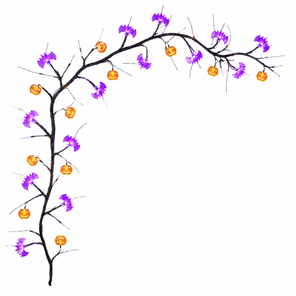 6FT Halloween LED Willow Vine Garland with Pumpkins & Bats – Battery Operated Waterproof Fall Decorations with Timer for Wall, Mantel, Fireplace, Door & Party Décor