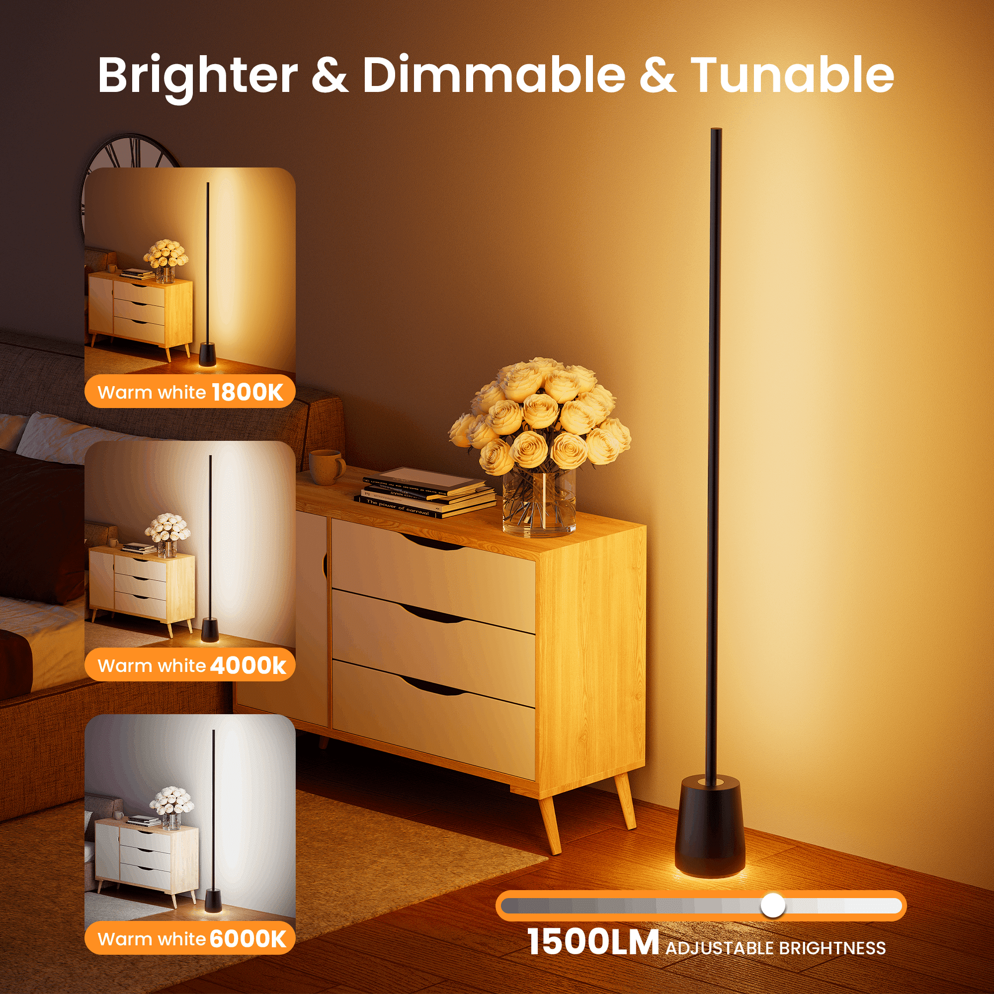HadinEEon Corner Floor Lamp, 1500lm RGBW Corner Lamp Work with Alexa & Google Assistant, 16 Million DIY Colors, Sync with Music, App Control, Modern LED Floor Lamp for Living Room & Bedroom
