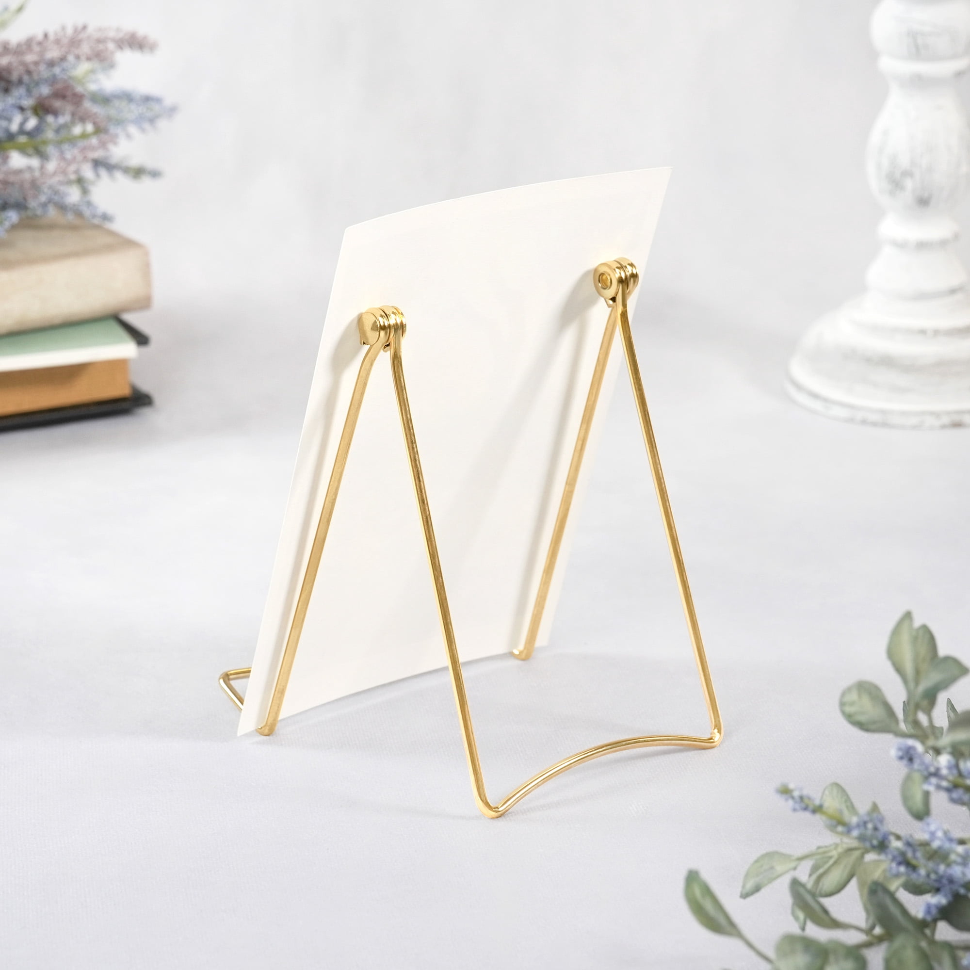 Bard's Folding Gold Wire Easel Stand, 6" H x 4.25" W x 6.25" D, Pack of 2