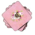 thumbnail image 2 of Fawn Pug Pink Flowers Foam Coaster Set of 4, 2 of 4