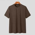 thumbnail image 2 of Lovskoo 2024 Short Sleeve Shirts for Men Round Neck Solid Color Thin Daily Casual Loose Shirt Brown 3XL, 2 of 6