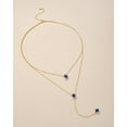 thumbnail image 3 of Women's 18K Gold Plated Layered Y Necklace with Blue Sapphire Teardrop Pendant, 3 of 6