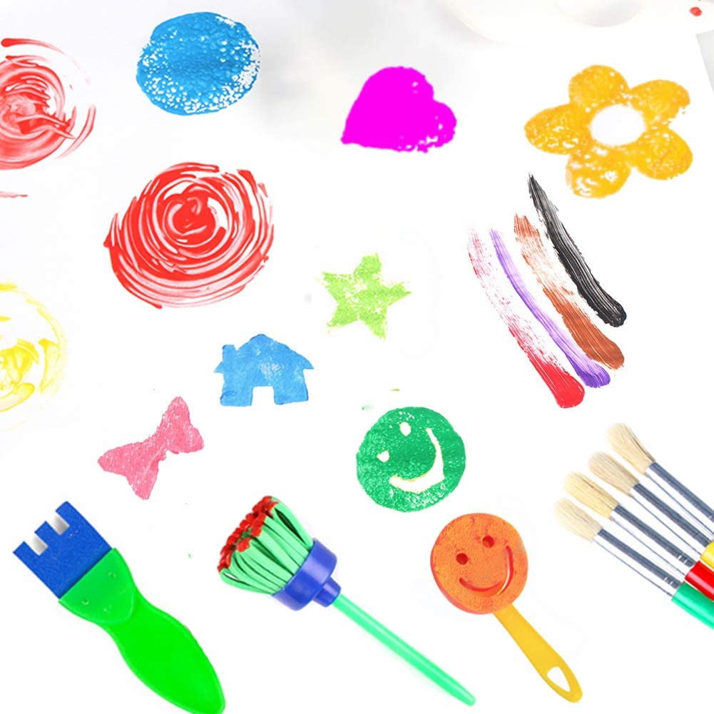 Sisenny Paint Sponges for Kids 27PCS Painting Brushes Kit for Toddlers Early DIY Learning Include Foam Brushes Art Crafts Sponge Brush Flower Pattern Brush