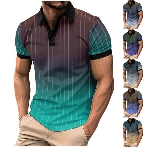 ZRGHAOYLQ Tie Dye Striped Shirt Plus Size Button Up Henley Shirts Big and Tall Short Sleeve Collared Shirts Tops Business Casual Work Tees Tops