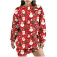 thumbnail image 2 of RKSTN Robes pour Femmes Décontractées Couleur Unie Col Rond Imprimé de Noël Robe à Capuche à Enfiler Robes Coupe Ample, 2 of 5