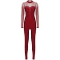 thumbnail image 3 of Runhomal Womens Gymnastics Dance Unitard Long Sleeve Bodysuits Ballet Leotards Skating Catsuit Burgundy L, 3 of 7