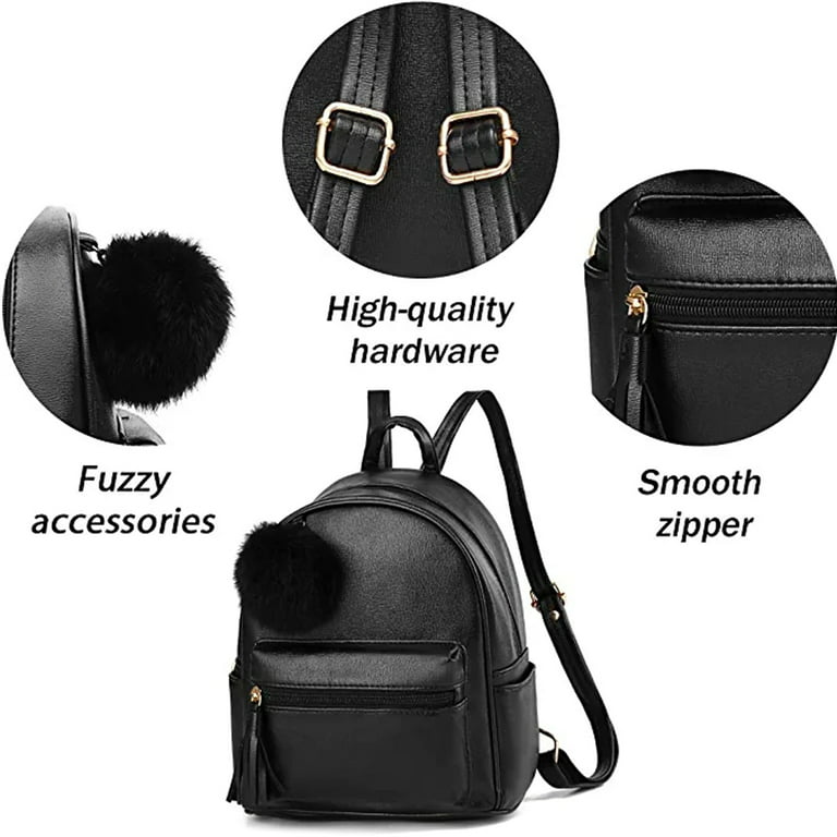 IHAYNER Mini Backpack Purse for Girls Teens Women Purses PU Leather Pom Backpack Shoulder Bag with Charm Tassel