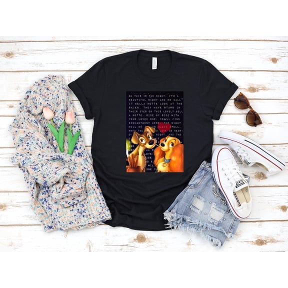 Lady and The Tramp Cartoon Characters 3/4 Short Sleeve Woman T Shirt T109