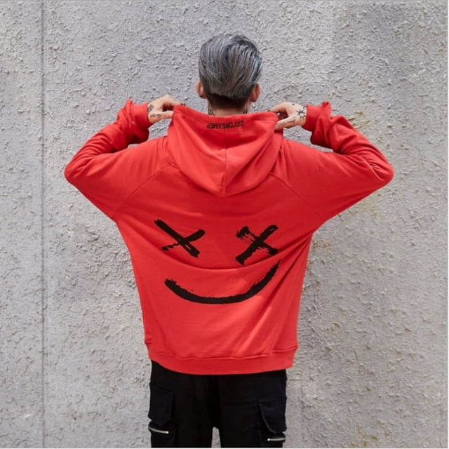 Suéter deportivo de manga larga con capucha y cara sonriente a juego de colores a la moda informal para hombre