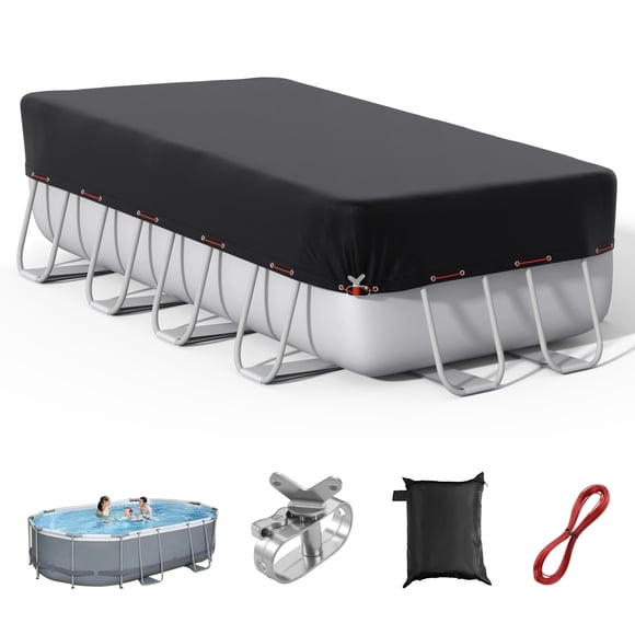 COSYUMI 9*18FT Rectangular Pool Cover, Solar Pool Covers with Winch & Cable for Rectangular Above Ground Pool, 420D Oxford UV Resistant, Waterproof, Snowproof Windproof for All Season