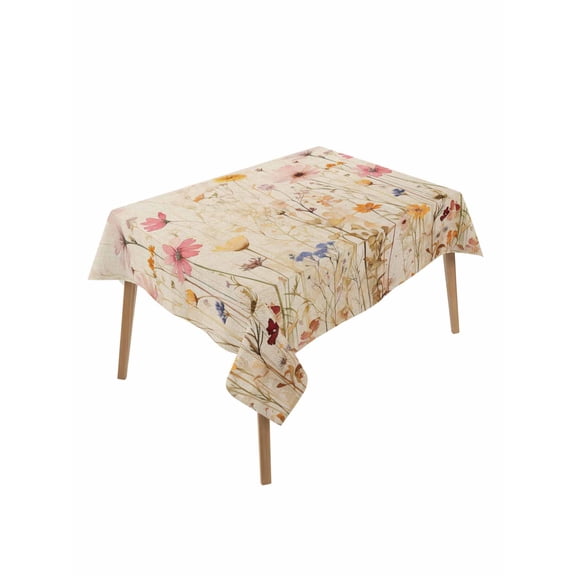 Pastoral Vintage Botanical Table Cloth, Spring Summer Floral Waterproof Tablecloth for Rectangle Tables, Reusable Washable Fabric Table Cover for Restaurant Kitchen Dining Tables 52"x70"