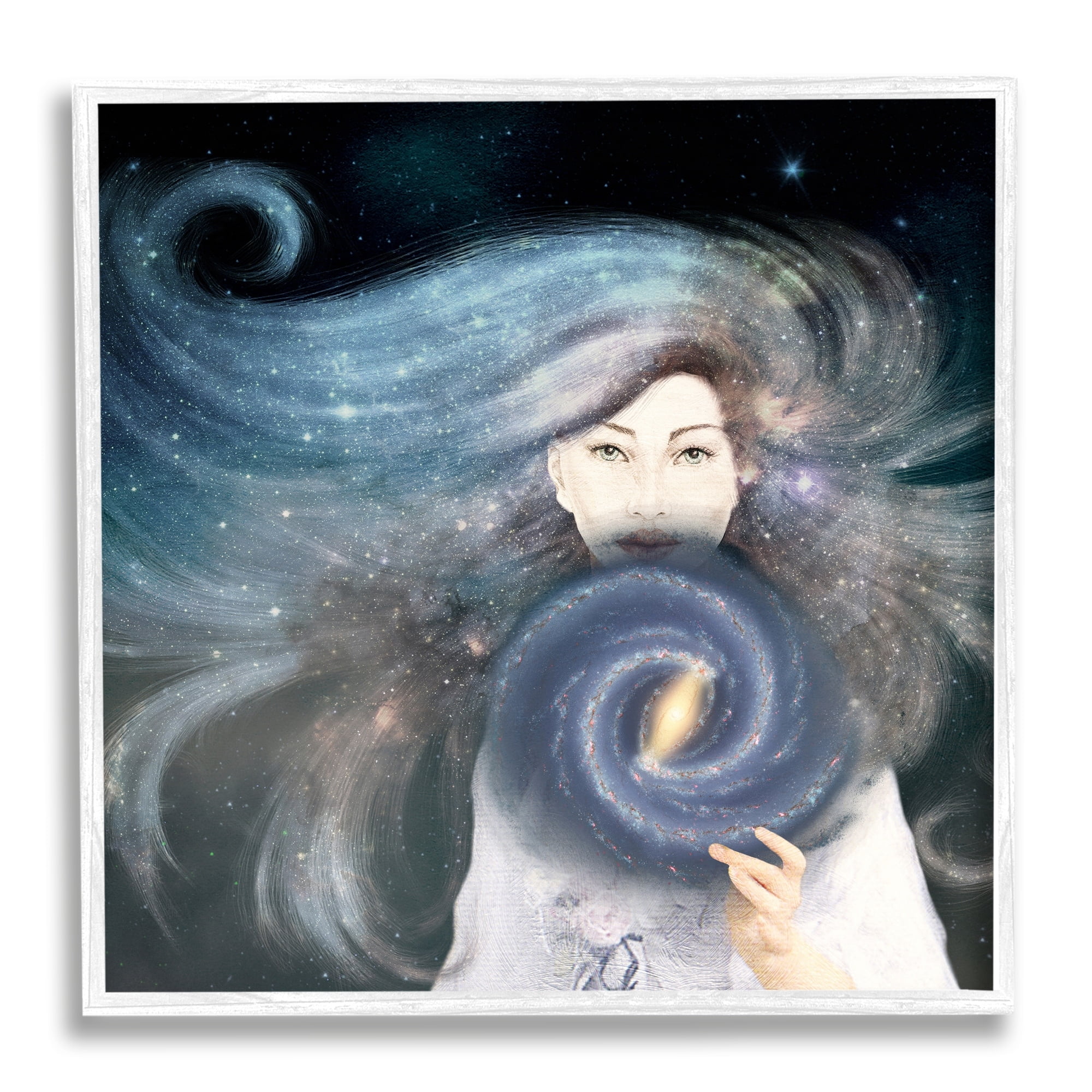 Stupell Industries Galaxy Woman Nebula Hair Purple Starry Universe Framed Wall Art, 17 x 17, Design by Paula Belle Flores