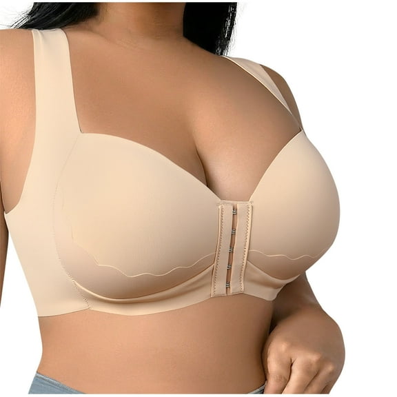 hoksml Women's Front-hook Bras Solid Color Plus Size Push-up Full Cup Secondary Breast Anti Sagging Bra
