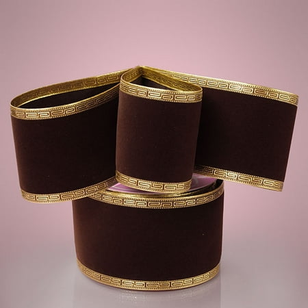 Chocolate Brown 2-1/2 x 10 yards Elegance Velvet Flocked Gold Edge Holiday Ribbon