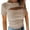 Khaki, variant on Njoeus Women's Ribbed Short Sleeve Basic Tops Summer Cut Out Front Round Neck T Shirts Solid Color Casual Tee Slim Fitted Tops for Women S-XXL