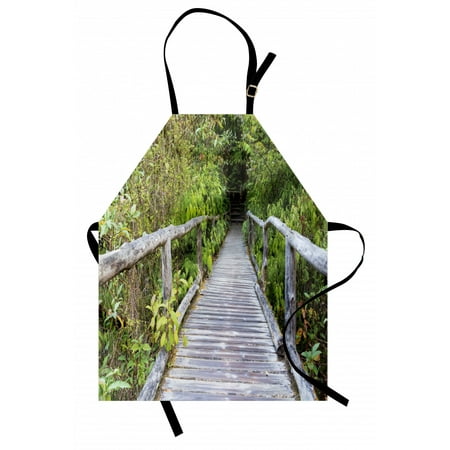

Wooden Bridge Apron Footpath Road Through Forest Outside Nature Park Unisex Kitchen Bib with Adjustable Neck for Cooking Gardening Adult Size Pale Ceil Blue Lime Green by Ambesonne