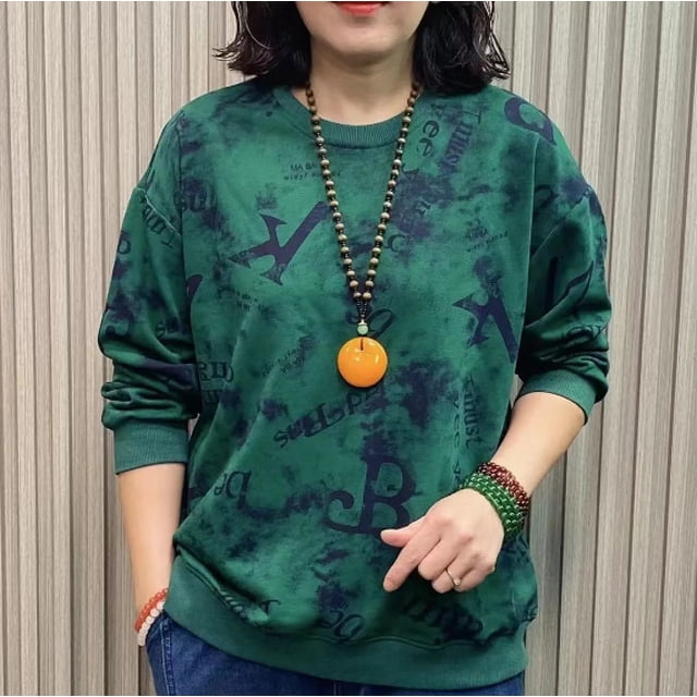 Pull à Col Rond Imprimé Lettres pour Maman d'Ge Moyen design Rétro à Manches Longues