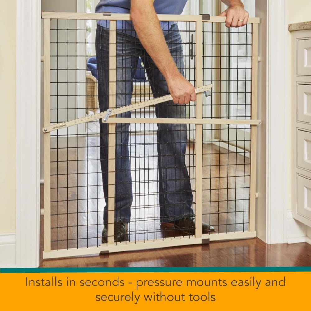 North States MyPet Extra Tall and Wide Wire Mesh Wooden Petgate, Expands to 48" Wide