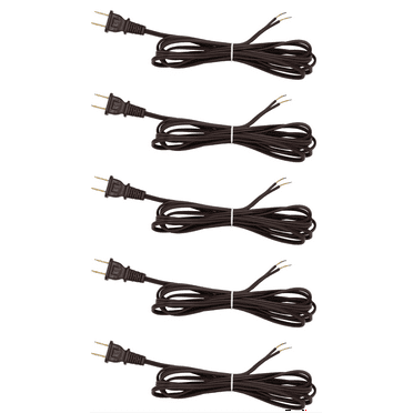 Brown Lamp Cord, 12 Foot Long Replacement Repair Part, 18/2 SPT-1 Wire - 5 Pack