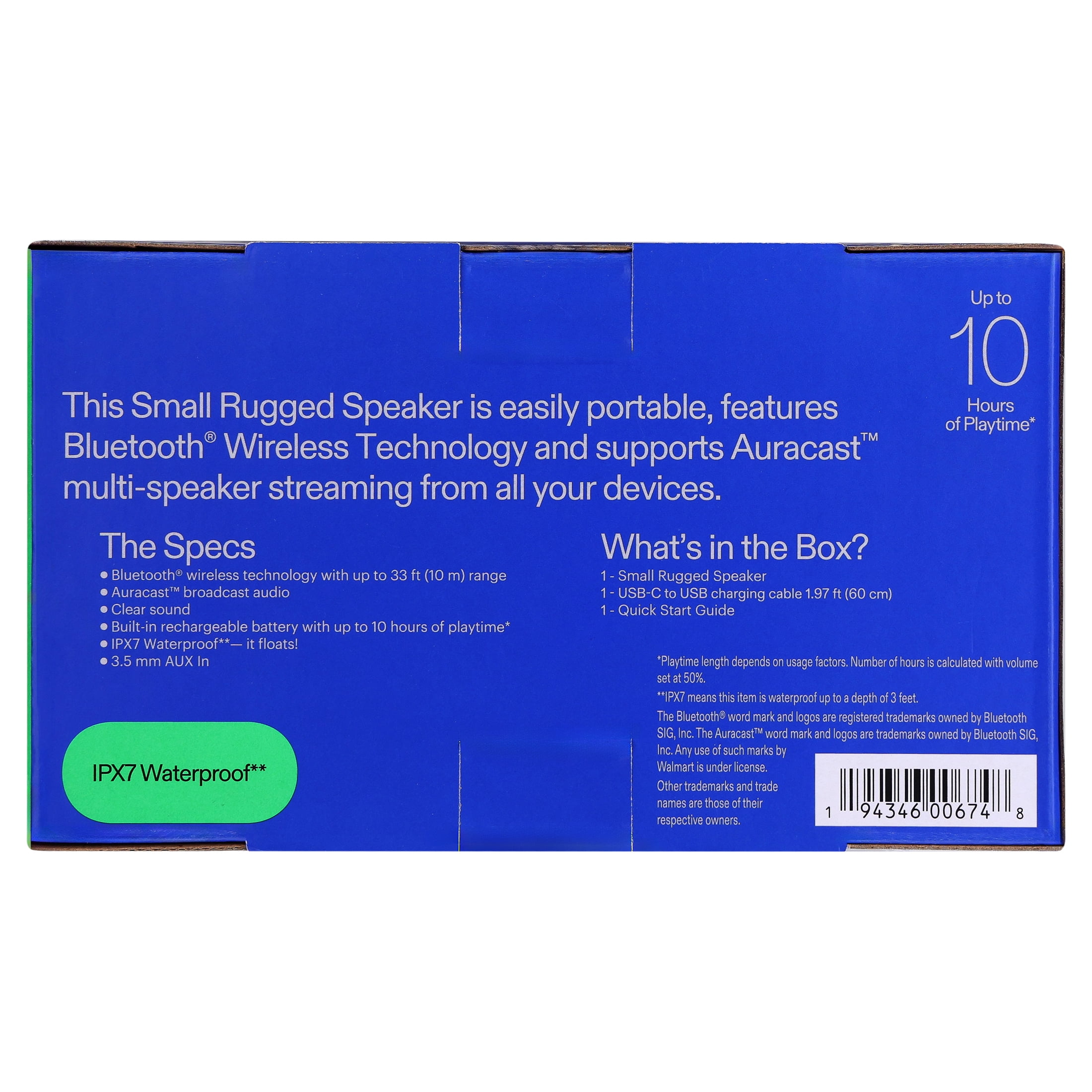 onn Small Rugged Speaker with Bluetooth Wireless Technology, Graystone